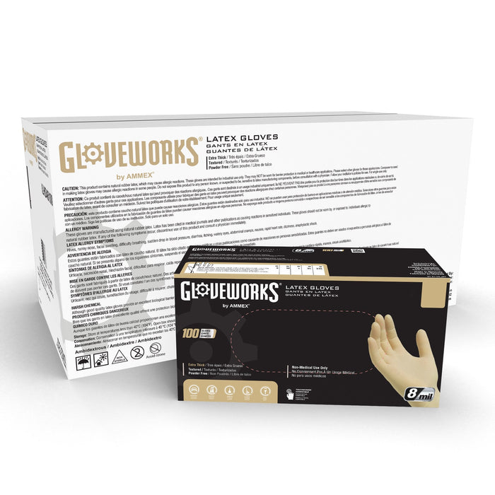 Gloveworks HD 8 mil. Ivory Latex Disposable Industrial Gloves - ILHD