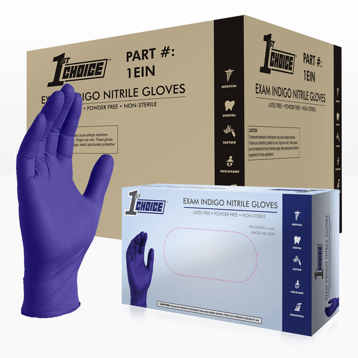 1st Choice 3 mil. Indigo Nitrile Disposable Exam Gloves - 1EIN (2-Pack)