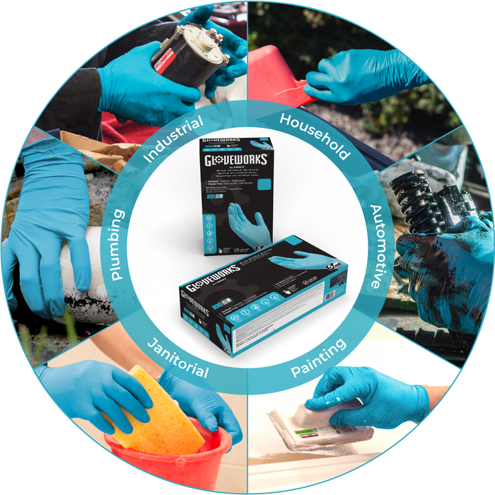 Gloveworks 5 mil. Blue Nitrile Disposable Industrial Gloves - INPF