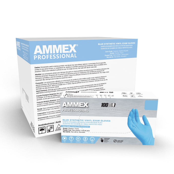 AMMEX Professional 3 mil Blue Vinyl Disposable Medical Stretch Synthetic Gloves - VSBPF