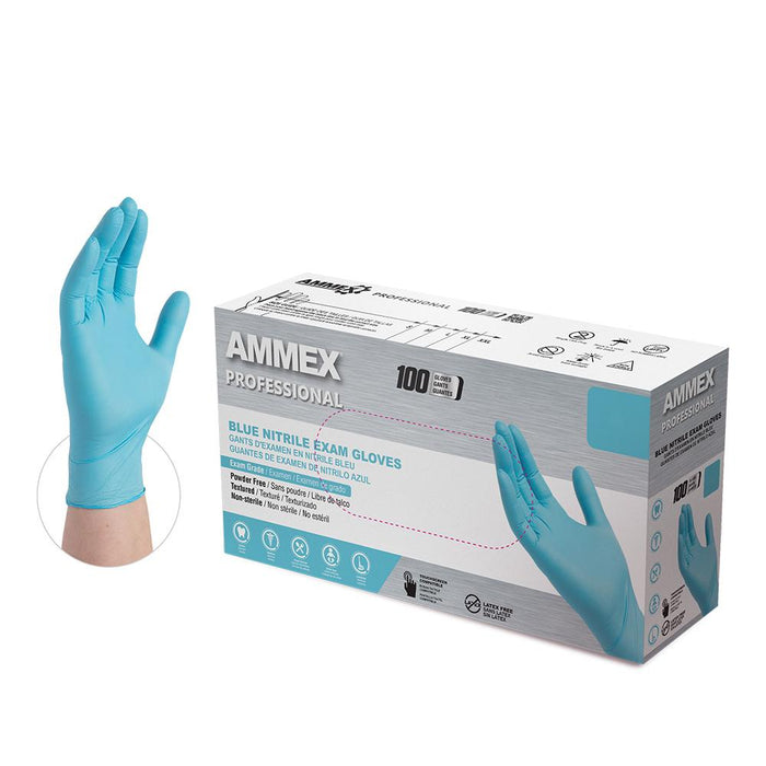 AMMEX Professional 3 mil. Blue Nitrile Disposable Exam Gloves - APFN