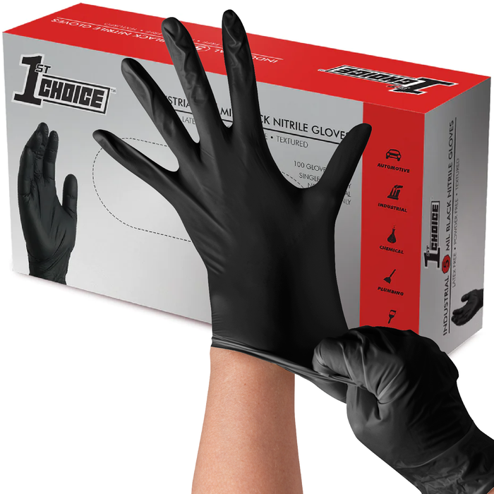 1st Choice 5 mil. Black Nitrile Disposable Industrial Gloves - 1BN