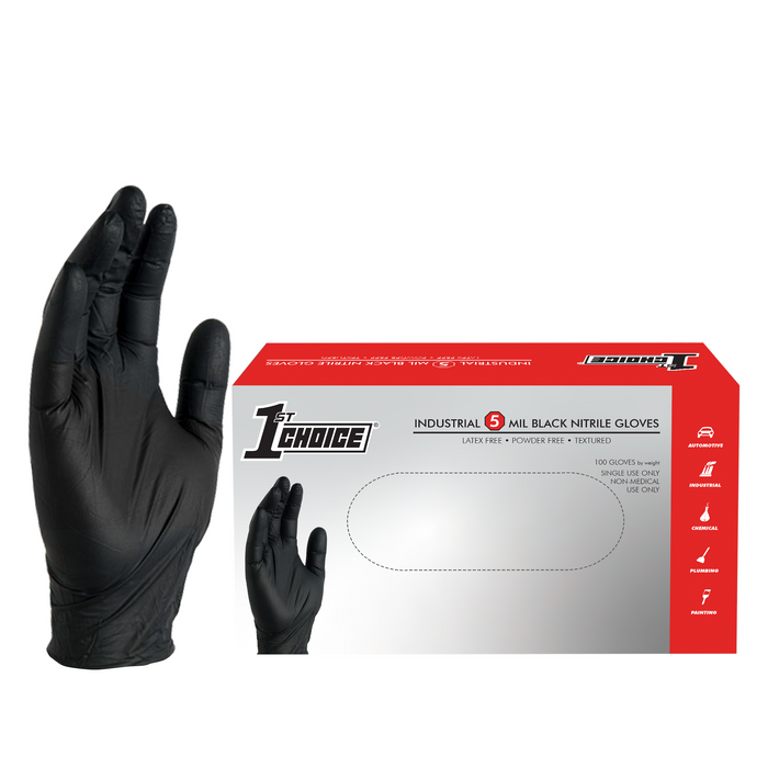 1st Choice 5 mil. Black Nitrile Disposable Industrial Gloves - 1BN