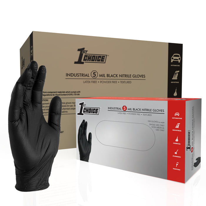 1st Choice 5 mil. Black Nitrile Disposable Industrial Gloves - 1BN