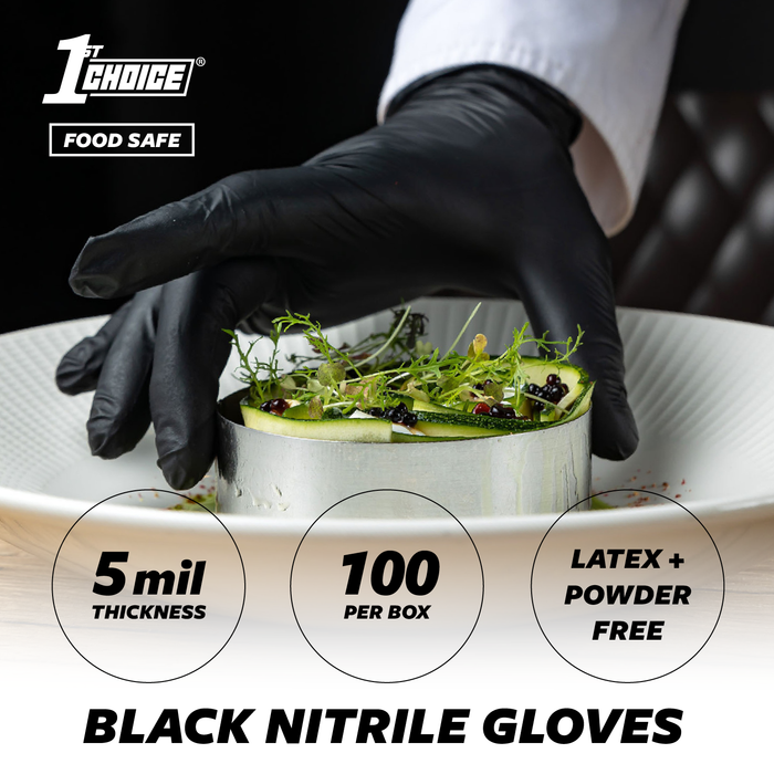 1st Choice 5 mil. Black Nitrile Disposable Industrial Gloves - 1BN