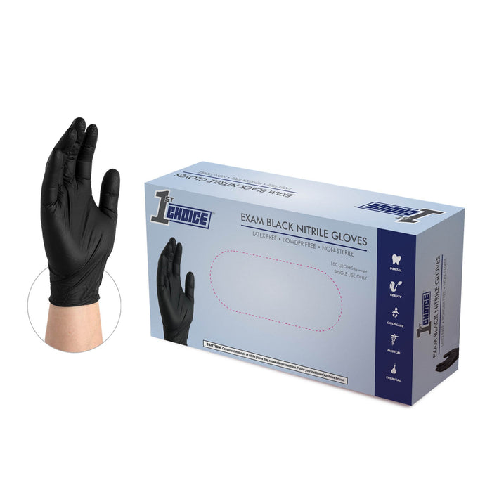 1st Choice 3 mil. Black Nitrile Disposable Exam Gloves - 1EBN