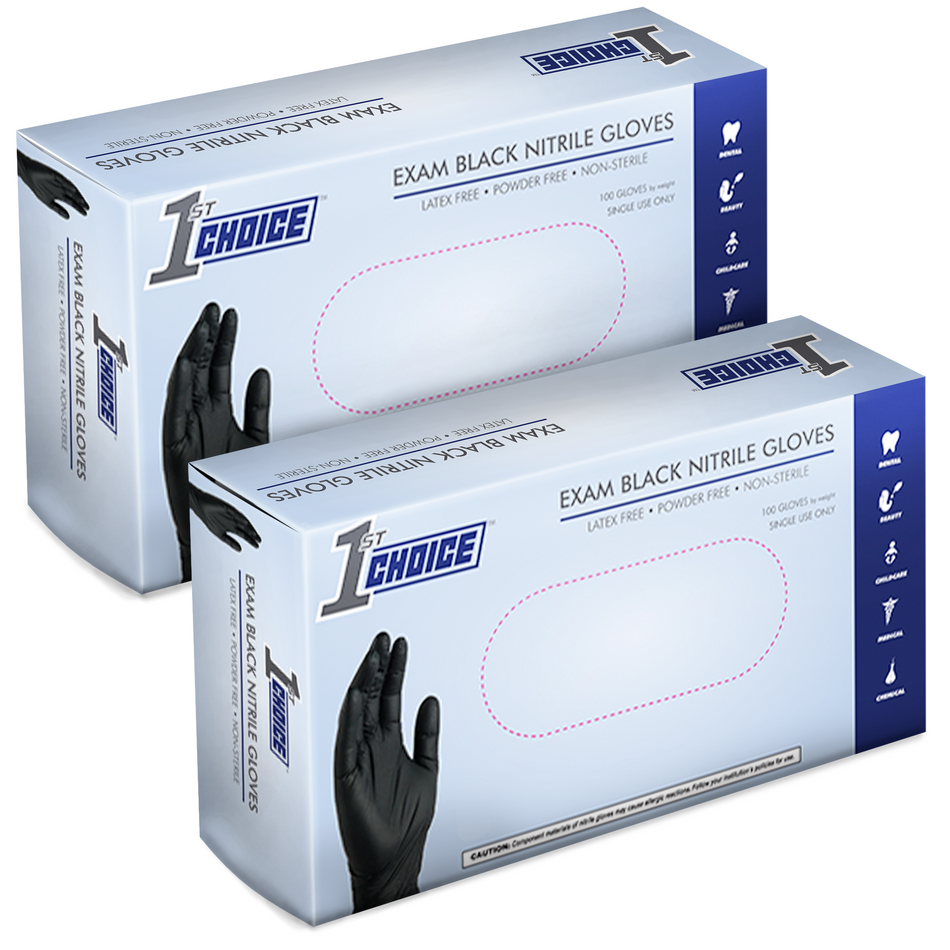 1st Choice 3 mil. Black Nitrile Disposable Exam Gloves - 1EBN (2-Pack)