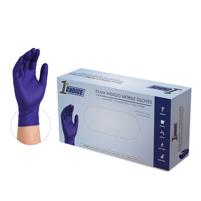 1st Choice 3 mil. Blue Nitrile Disposable Exam Grade Gloves - 1EN