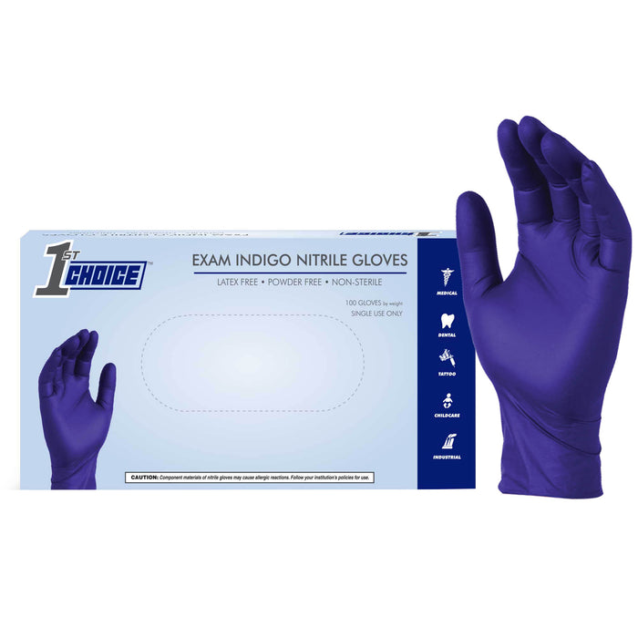 1st Choice 3 mil. Indigo Nitrile Disposable Exam Gloves, Large, Box of 100 - 1EIN