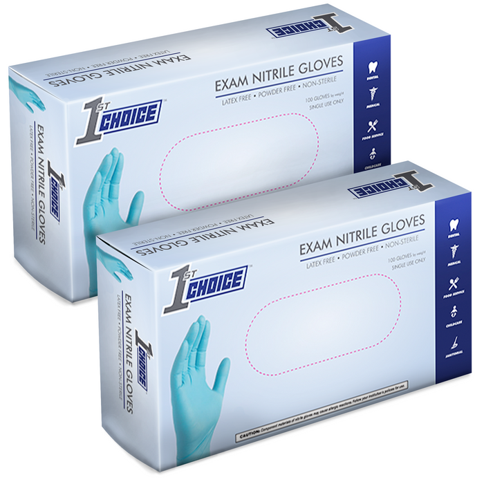 1st Choice 3 mil. Blue Nitrile Disposable Exam Grade Gloves - 1EN (2-Pack)