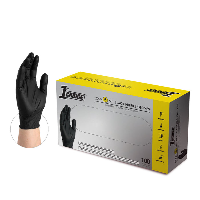1st Choice 5 mil. Black Nitrile Disposable Exam Grade Gloves - 1MEBN