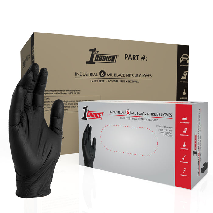 1st Choice Premium 6 mil. Black Nitrile Disposable Industrial Gloves - 1PBN