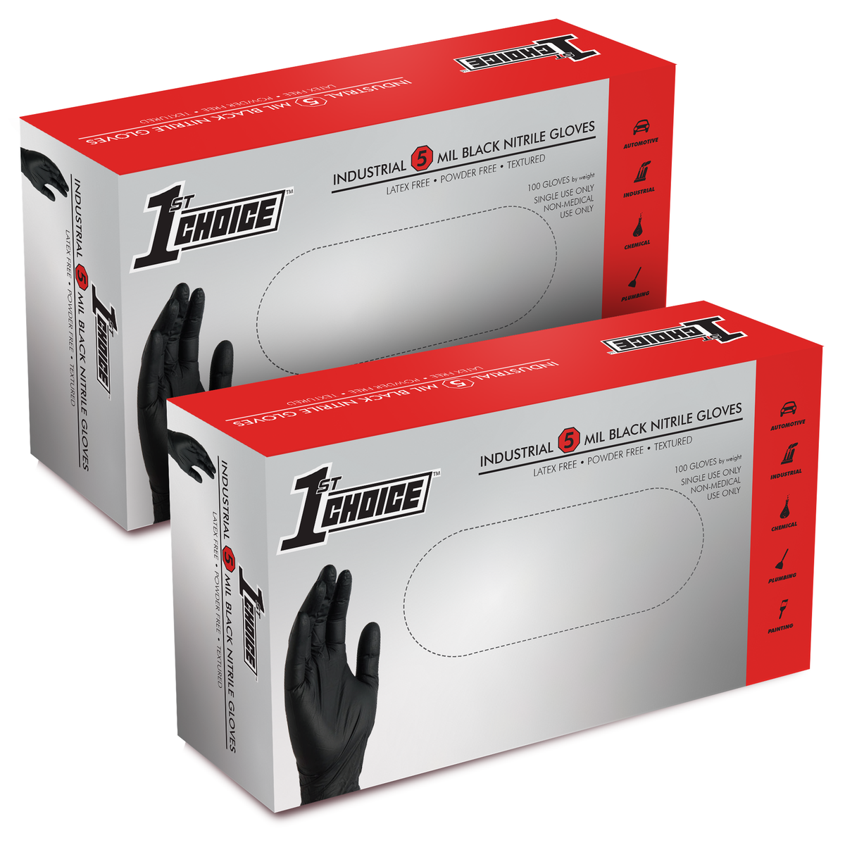 1st Choice 5-Mil Black Industrial Nitrile Disposable Gloves, Latex