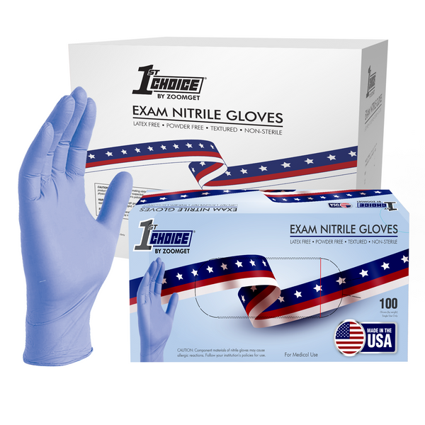 1st Choice 3 mil. Light Blue Nitrile Disposable Exam Gloves - Made