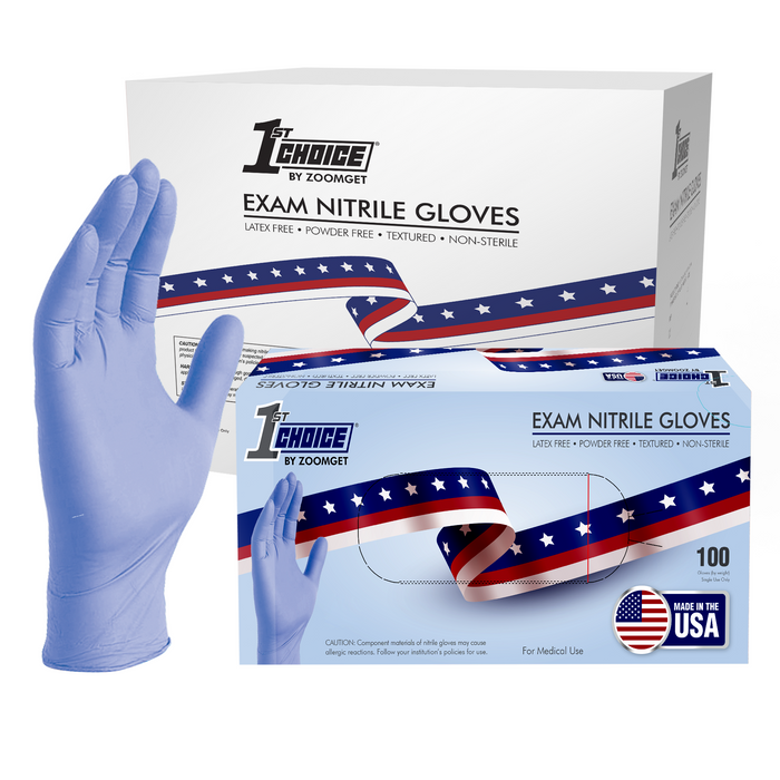 1st Choice 3 mil. Light Blue Nitrile Disposable Exam Gloves - Made in the USA  - 1USEIN