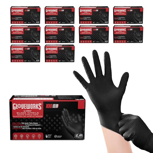 GLOVEWORKS HD Black Nitrile Gloves, 6 mil Nitrile Disposable Gloves, Latex Free Gloves Mechanics Gloves