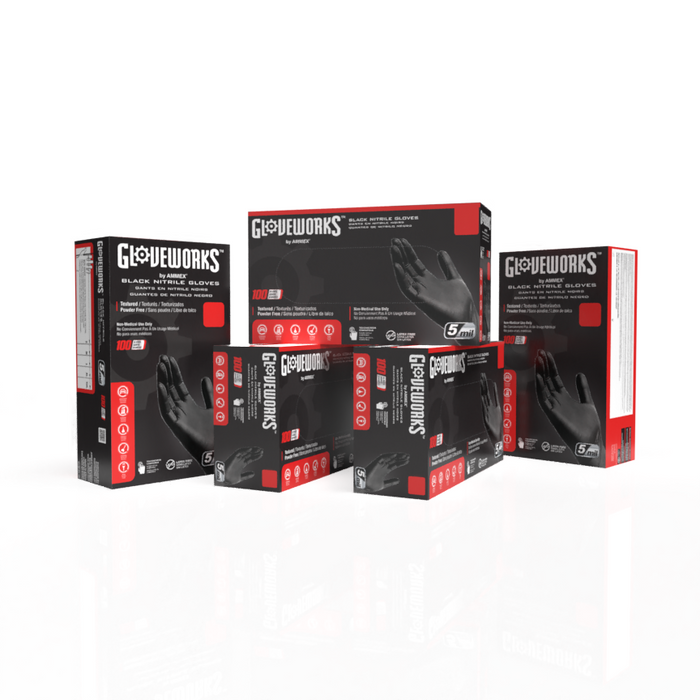 Gloveworks 5 mil. Black Nitrile Disposable Industrial Gloves - GPNB