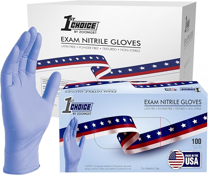 1st Choice 3 mil. Light Blue Nitrile Disposable Exam Gloves - Made in the USA  - TAA Compliant - 1USEIN