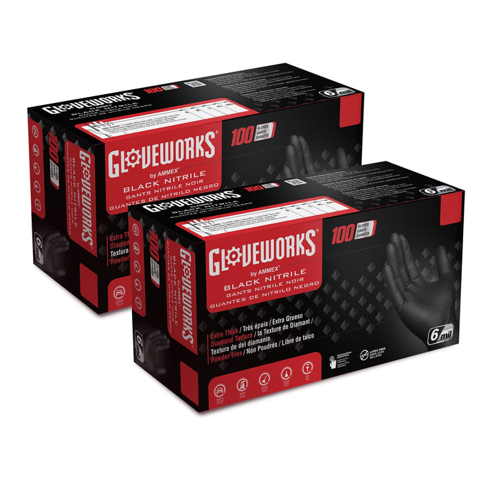 GLOVEWORKS HD Black Nitrile Gloves, 6 mil Nitrile Disposable Gloves, Latex Free Gloves Mechanics Gloves