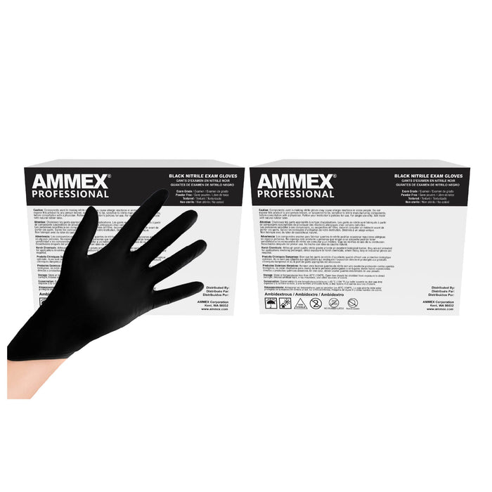Ammex Professional Black Nitrile Exam Gloves, Powder Free, 3 mil - ABNPF