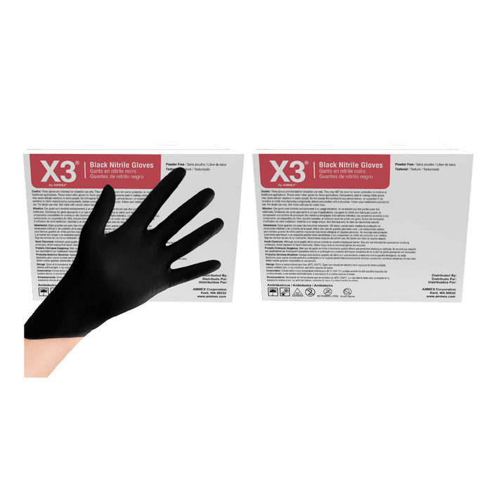 X3 Black Nitrile Industrial Gloves, Powder Free, 3 mil - BX3