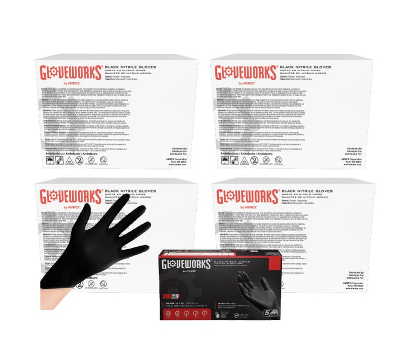 GLOVEWORKS Black Nitrile Gloves, Powder Free, Industrial Grade, 5 mil - GPNB