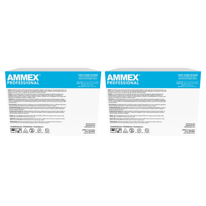 Ammex Professional Clear Vinyl Exam Gloves, Powder Free, 3 mil - VPF