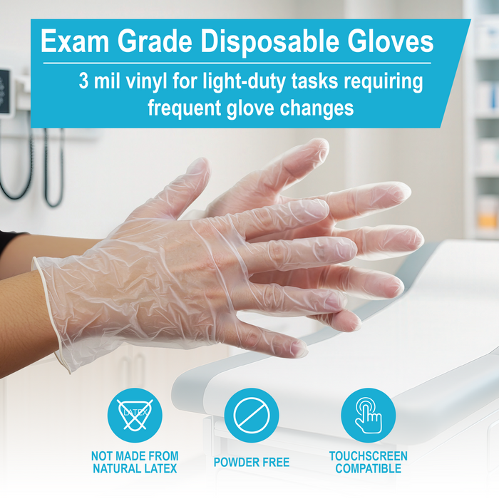 Ammex Gloves, Disposable, Latex Free, Clear Vinyl, Powder Free, Exam Grade, 3 Mil, Plastic for Medical, Cleaning, & Food Prep