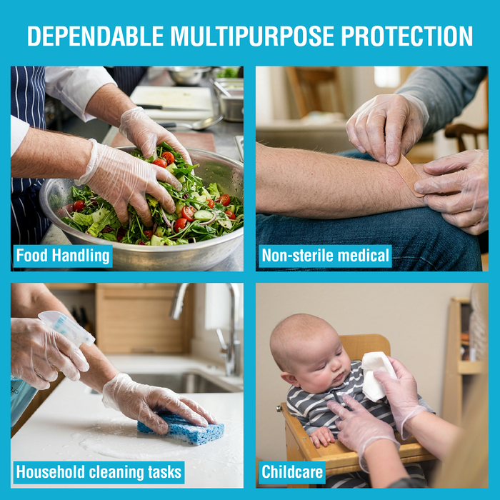 Ammex Gloves, Disposable, Latex Free, Clear Vinyl, Powder Free, Exam Grade, 3 Mil, Plastic for Medical, Cleaning, & Food Prep