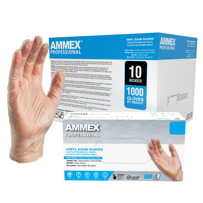 Ammex Gloves, Disposable, Latex Free, Clear Vinyl, Powder Free, Exam Grade, 3 Mil, Plastic for Medical, Cleaning, & Food Prep