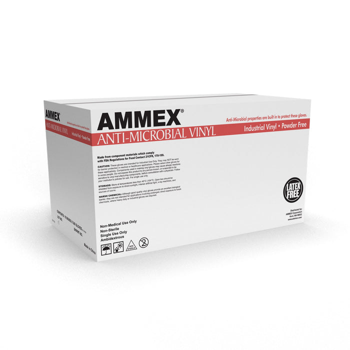 AMMEX Clear Vinyl Anti-Microbial Disposable Industrial Gloves - AAMV