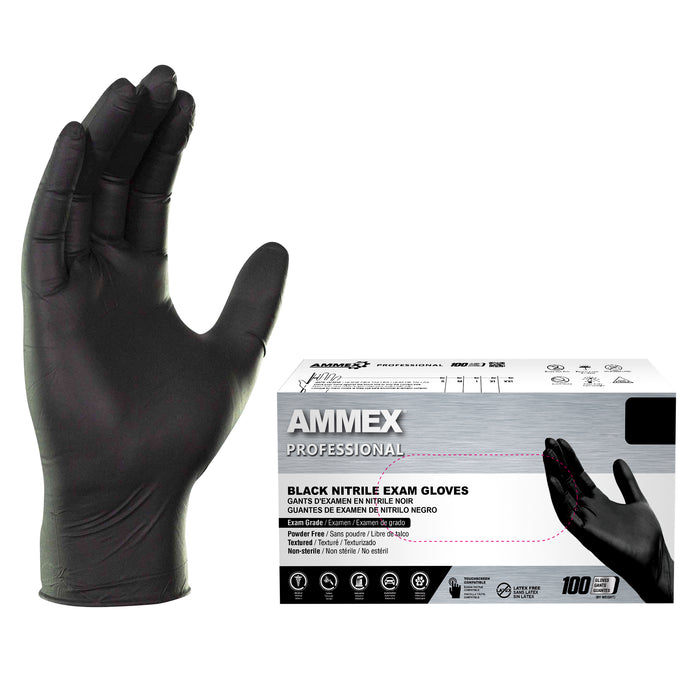 AMMEX Professional 3 mil. Black Nitrile Disposable Exam Gloves - ABNPF