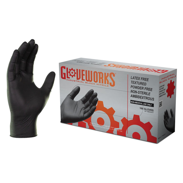 Gloveworks 5 mil Black Nitrile Disposable Industrial Gloves - BINPF
