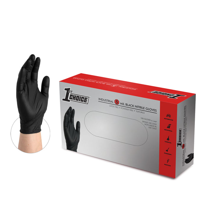 1st Choice 5 mil. Black Nitrile Disposable Industrial Gloves - 1BN