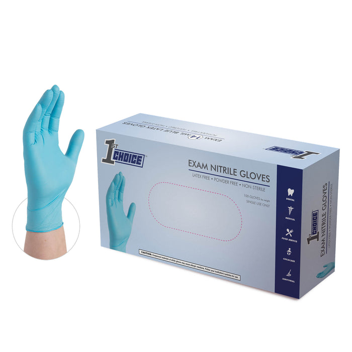 1st Choice 3 mil. Blue Nitrile Disposable Exam Grade Gloves - 1EN