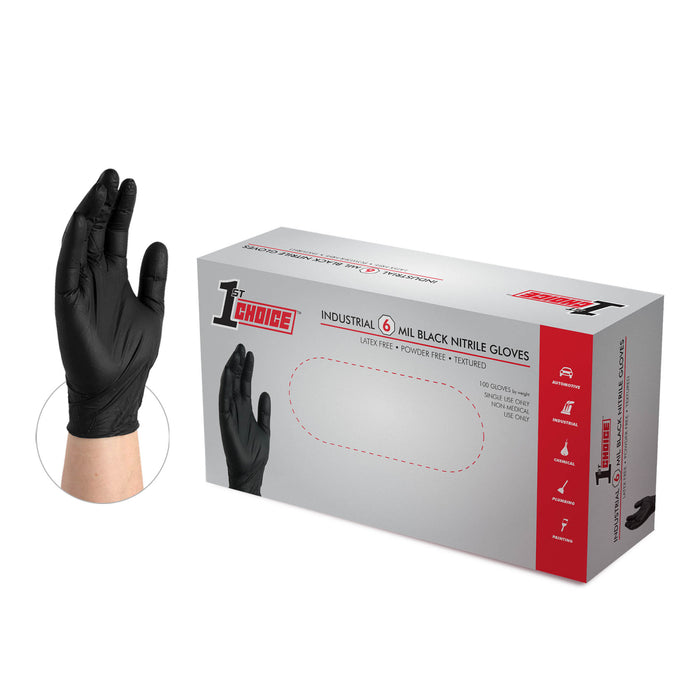 1st Choice Premium 6 mil. Black Nitrile Disposable Industrial Gloves - 1PBN