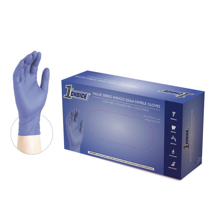 1st Choice 3 mil. Light Indigo Nitrile Disposable Exam Gloves - 1VSEIN