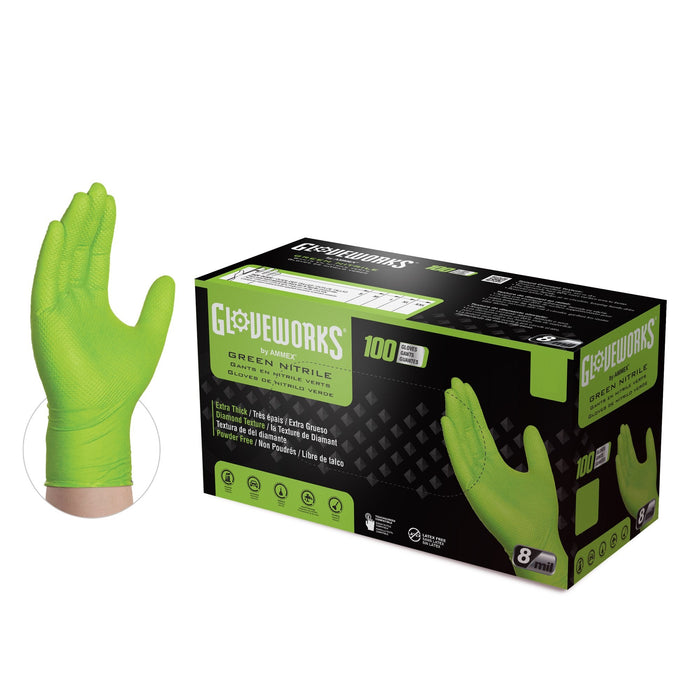 GLOVEWORKS HD 8-Mil Green Nitrile Disposable Gloves, Latex Free 