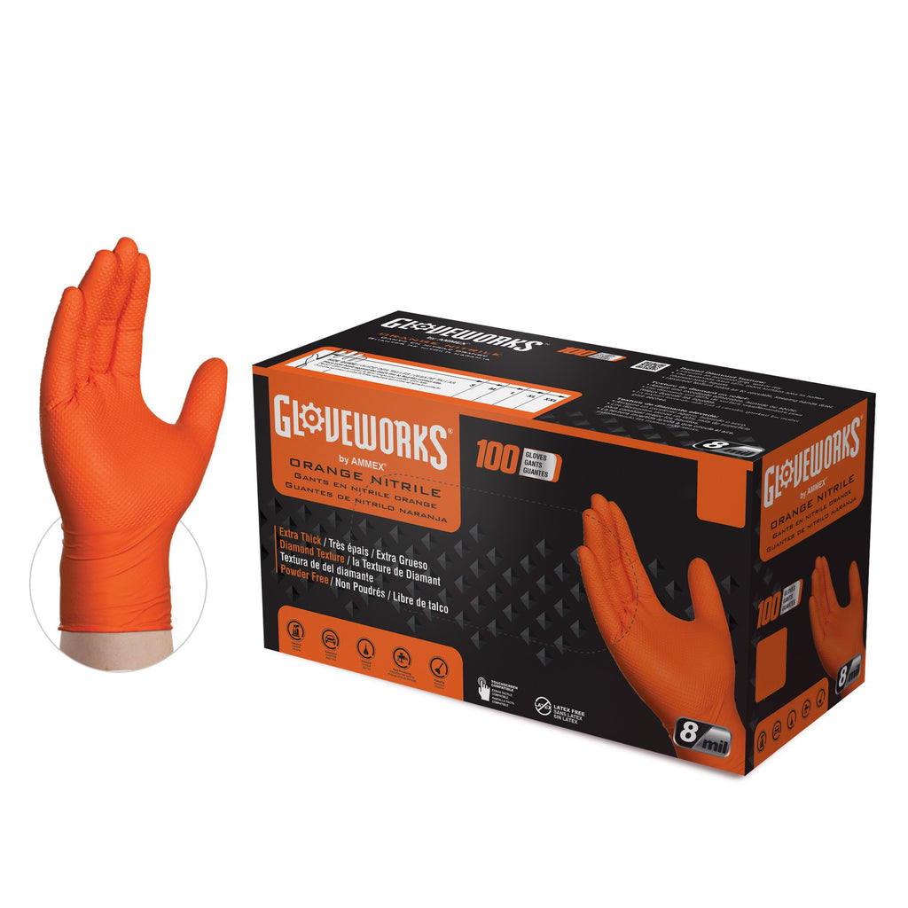 Comfy Package 8 Mil Orange Nitrile Gloves Disposable Latex Free Gloves, XL  100-Pack 