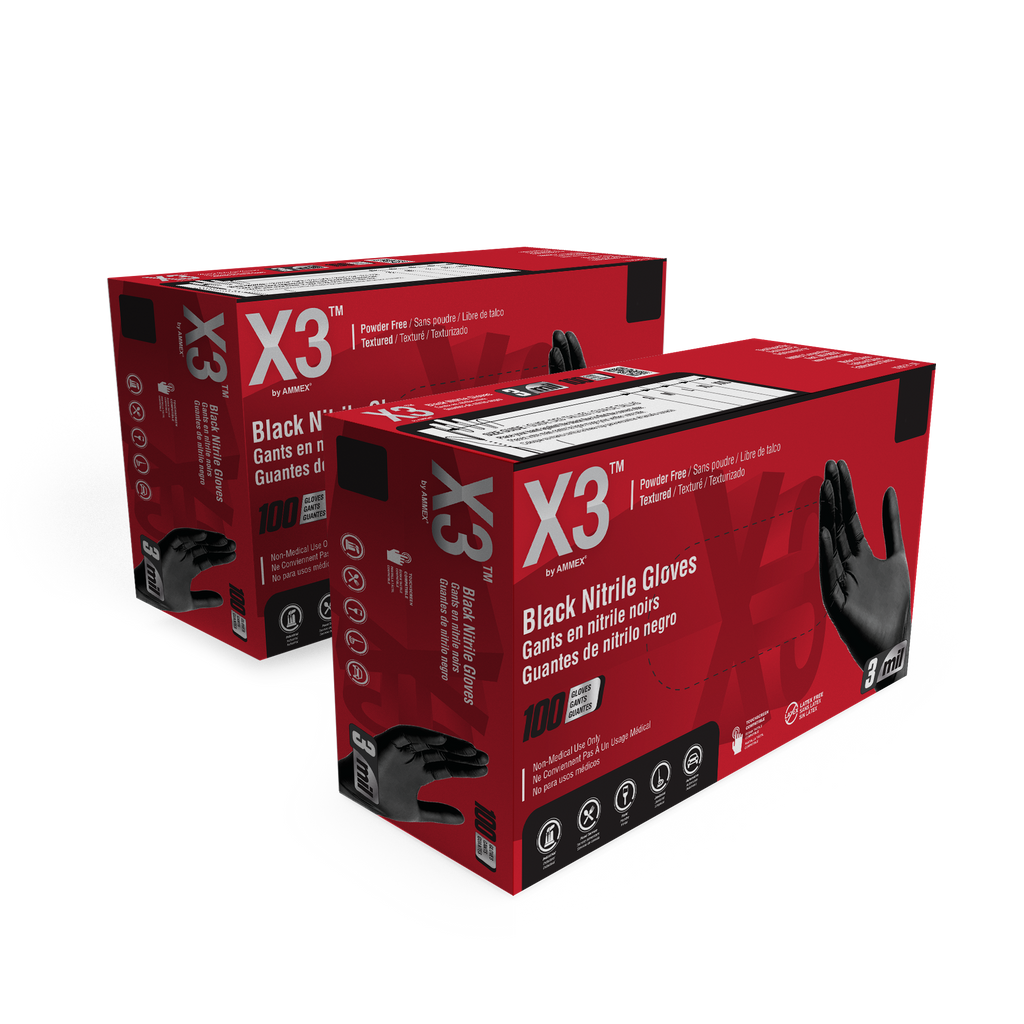 X3 3-Mil Black Industrial Nitrile Disposable Gloves, Latex Free (2