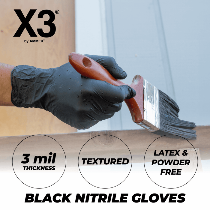 X3 3 mil. Black Nitrile Disposable Industrial Gloves - BX3