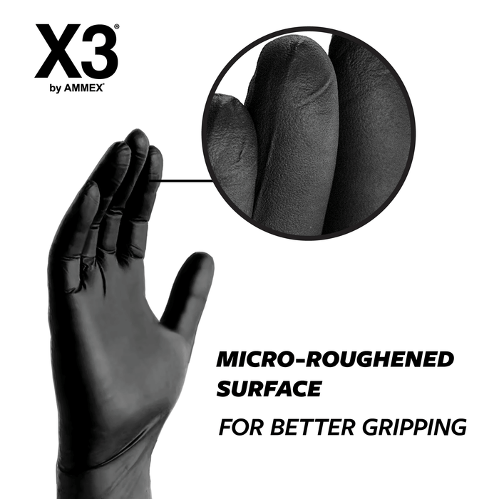 X3 3 mil. Black Nitrile Disposable Industrial Gloves - BX3