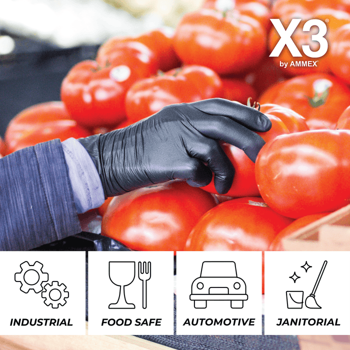 X3 3 mil. Black Nitrile Disposable Industrial Gloves - BX3