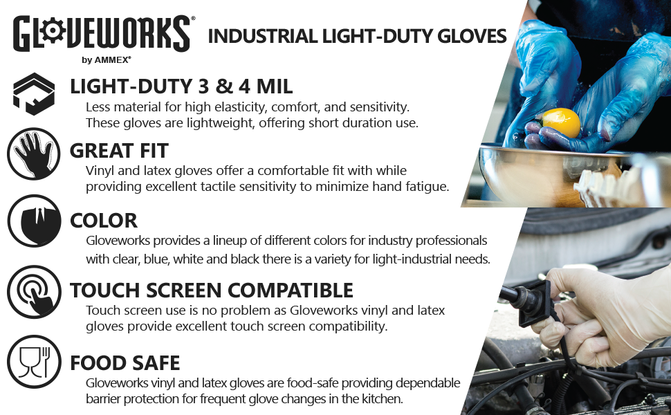 Gloveworks 4 mil White Latex Disposable Powdered Industrial Gloves - TL