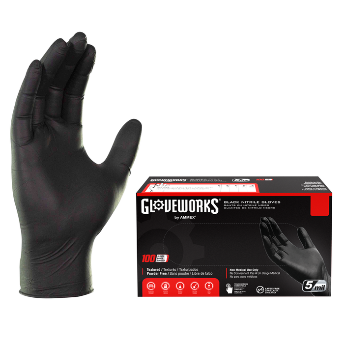 Gloveworks 5 mil. Black Nitrile Disposable Industrial Gloves - GPNB
