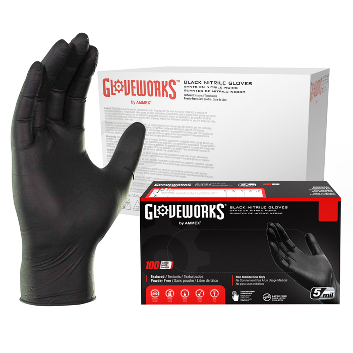 Gloveworks 5 mil. Black Nitrile Disposable Industrial Gloves - GPNB