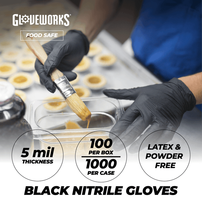 Gloveworks 5 mil. Black Nitrile Disposable Industrial Gloves, Large, 2 Boxes of 100 - GPNB (2-Pack)