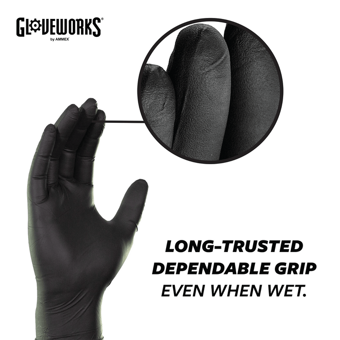 Gloveworks 5 mil. Black Nitrile Disposable Industrial Gloves, Large, 2 Boxes of 100 - GPNB (2-Pack)