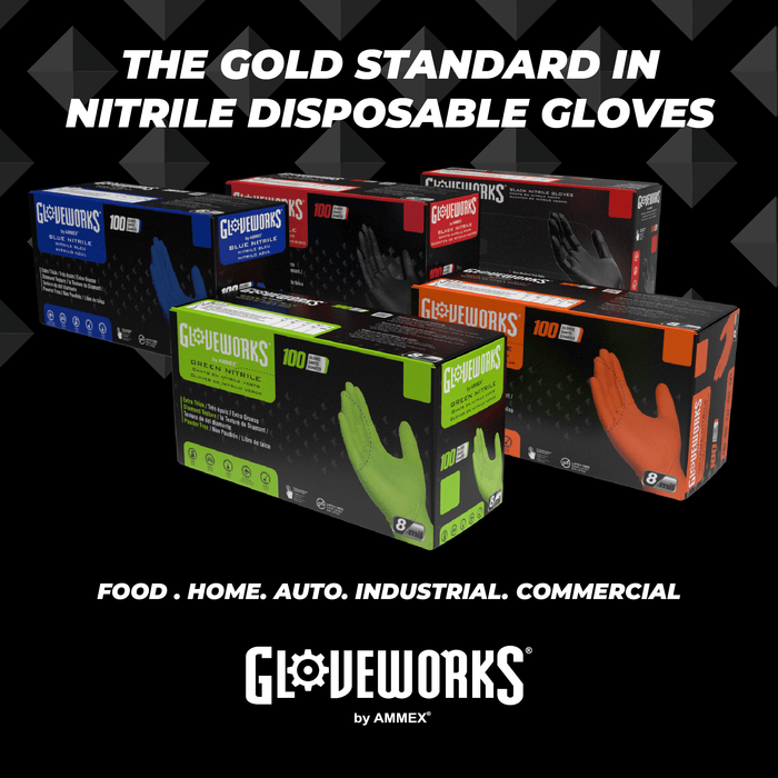 Gloveworks 5 mil. Black Nitrile Disposable Industrial Gloves, Large, 2 Boxes of 100 - GPNB (2-Pack)