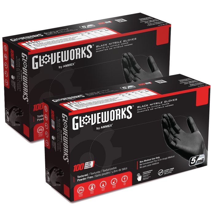 Gloveworks 5 mil. Black Nitrile Disposable Industrial Gloves - GPNB